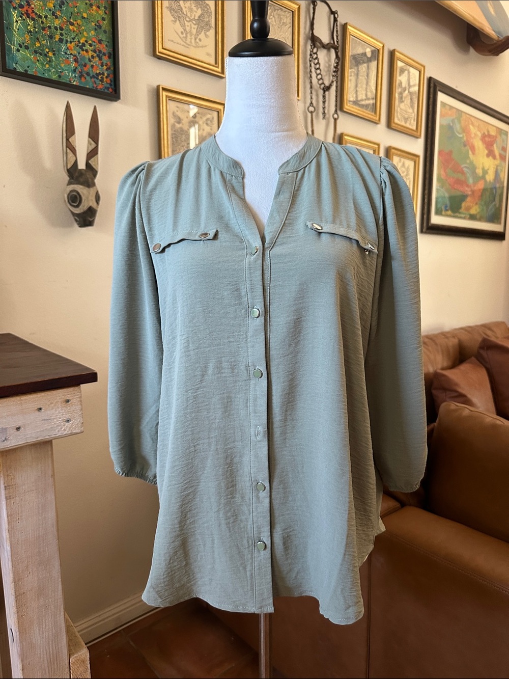 Misia Sage Green Button-Down Blouse
